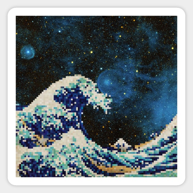 The Great Wave - Hokusai - Pixel Galaxy Sticker by creativewrld